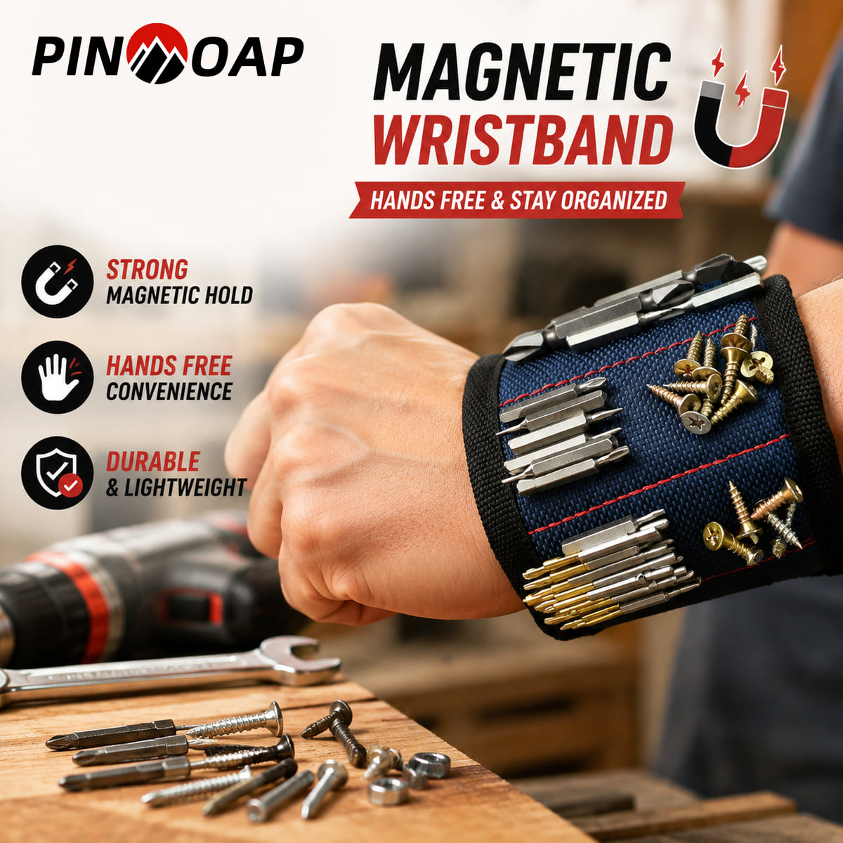 Mini Workshop Tools - PINMOAP Magnetic Tool Wristband Adjustable Hands